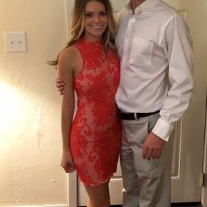 Super sexy lace red dress with ties down the back!